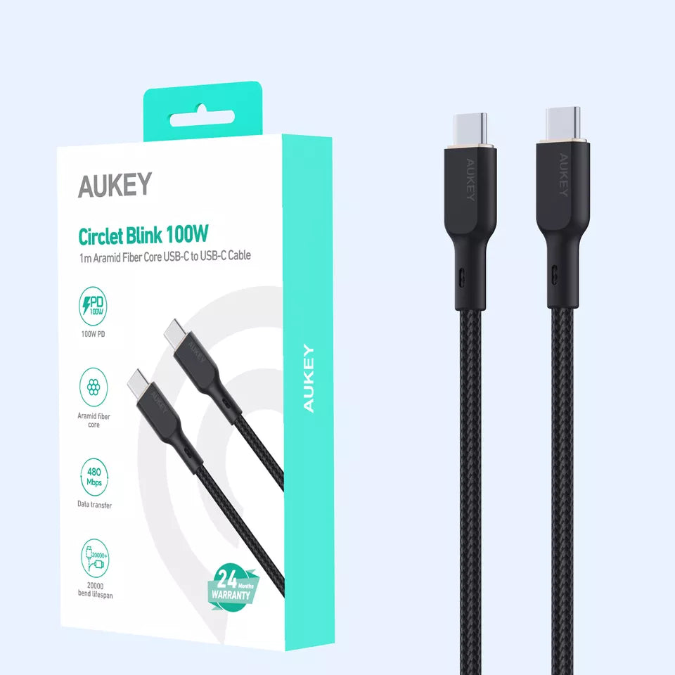 AUKEY 1m 100W Nylon Braided USB-C Cable with Kevlar Core