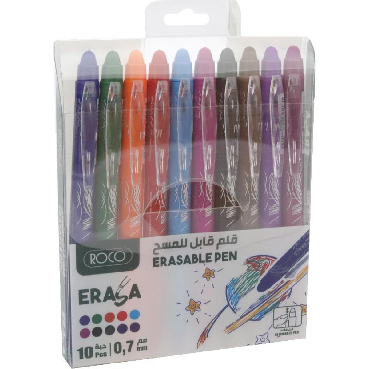 Roco Erasable Pen Assorted Colors 0.7 Mm Ballpoint 10 Pens