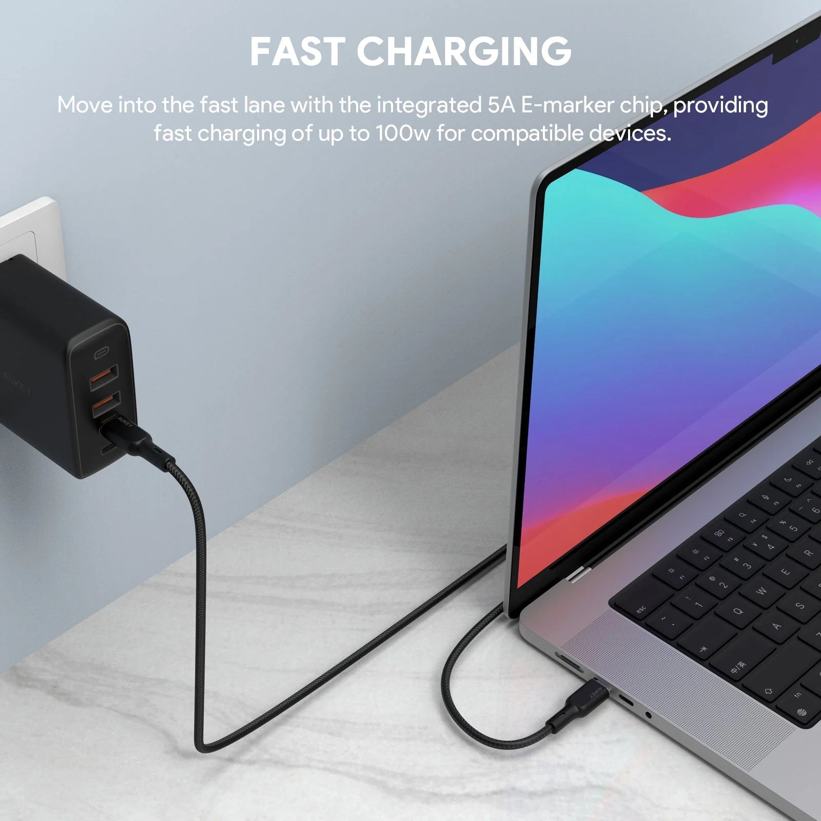AUKEY 1.8m 100W Nylon Braided USB-C Cable with Kevlar Core