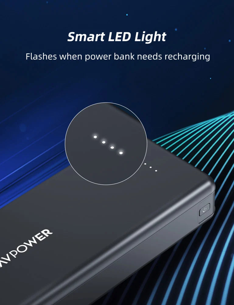 بنك طاقة RavPower RP-PB1216 بسعة 20000mAh وقوة 15W مع 4 منافذ - أسود