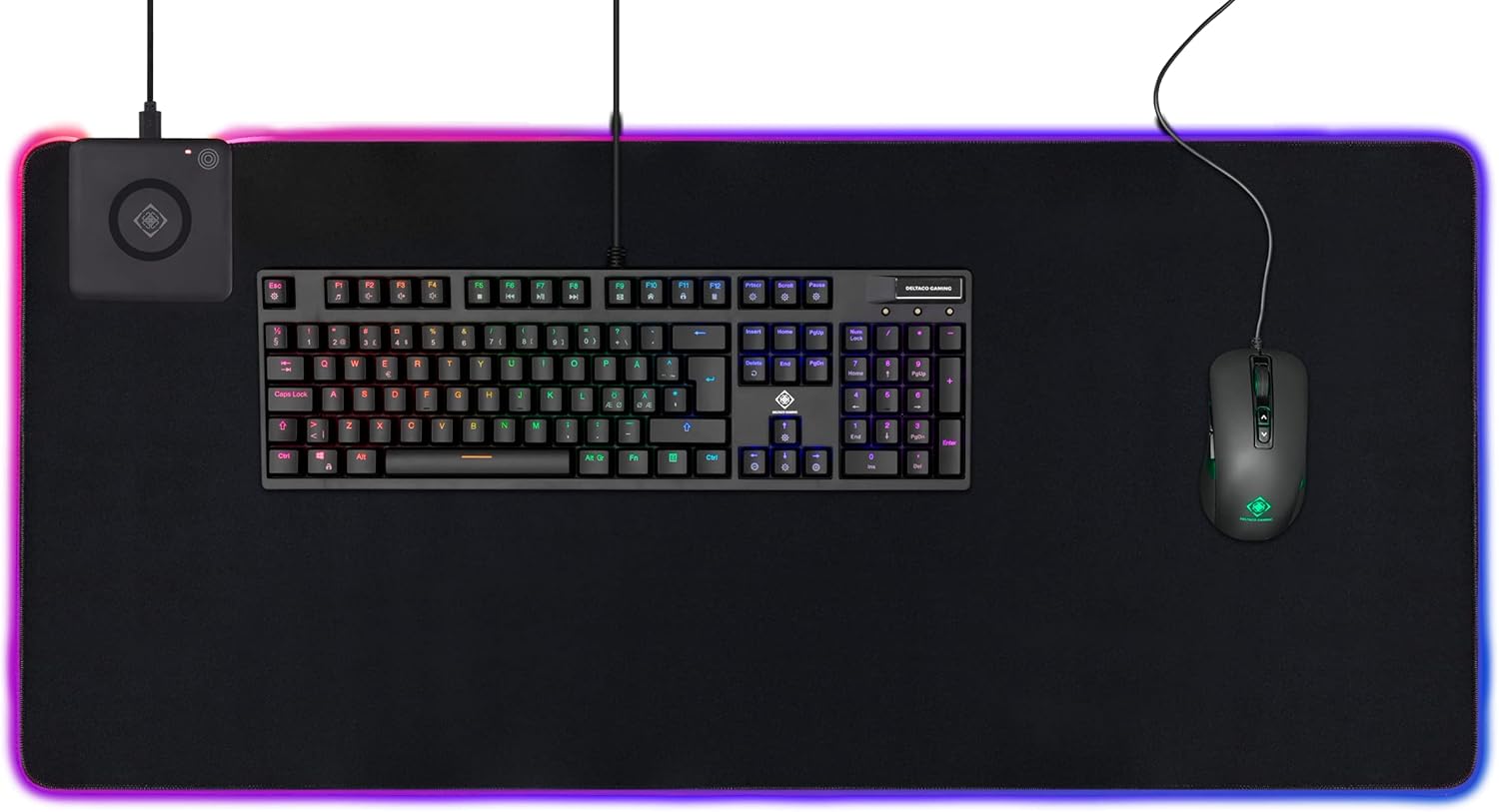 DELTACO gaming mousepad with wireless charger, 900x400 mm, Black