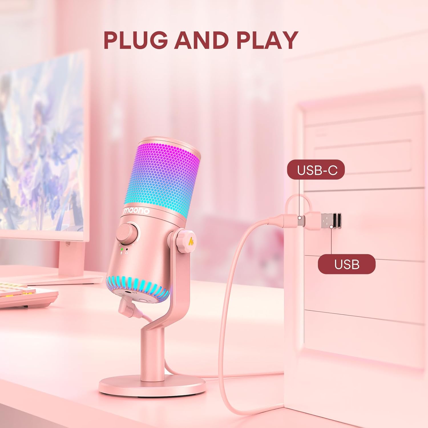 Maonocaster DM30 Programmable USB Condenser Microphone Pink