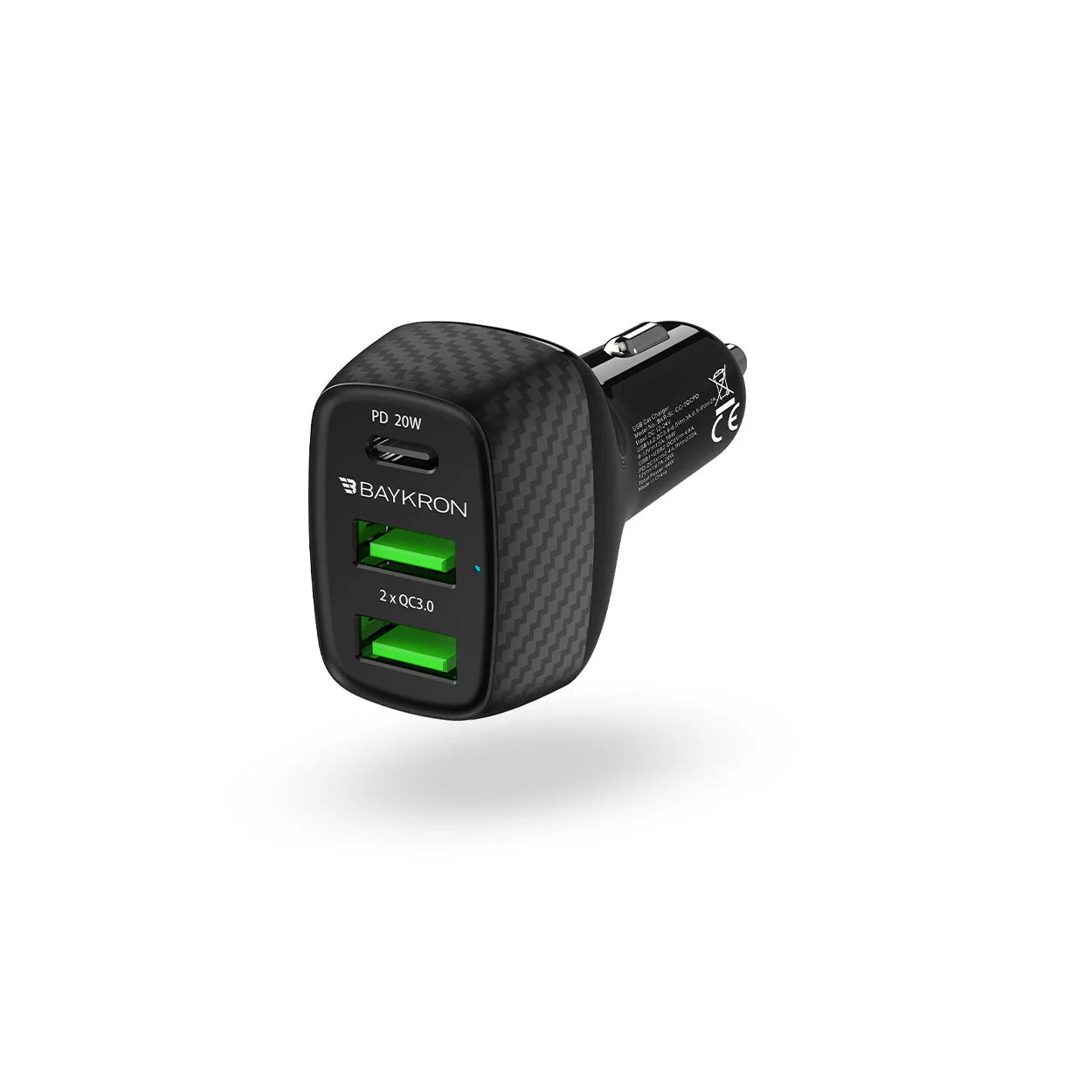 Car Charger USB 3.0A, 2.1A & USB Type-C Power Delivery 20W