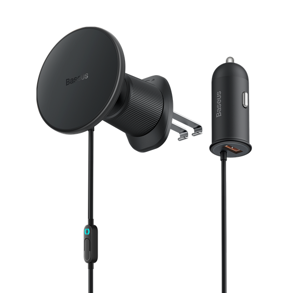 حامل هاتف سيارة مغناطيسي باسياس CW01 للشحن اللاسلكي 40W باللون الأسود