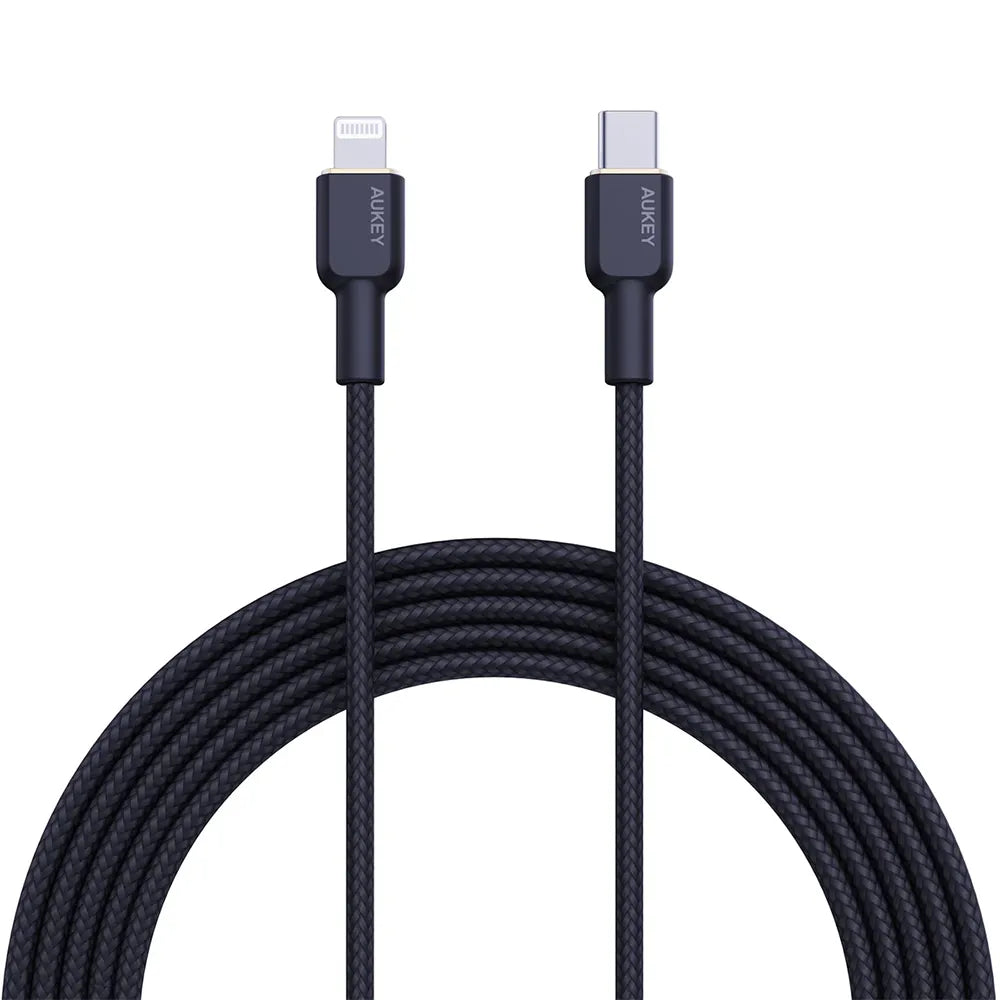 AUKEY Braided Nylon Charge MFI USB-C To Lightning 1m BLK