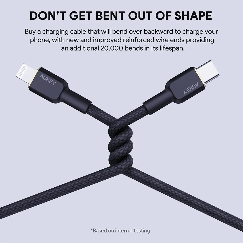 AUKEY Braided Nylon Charge MFI USB-C To Lightning 1m BLK