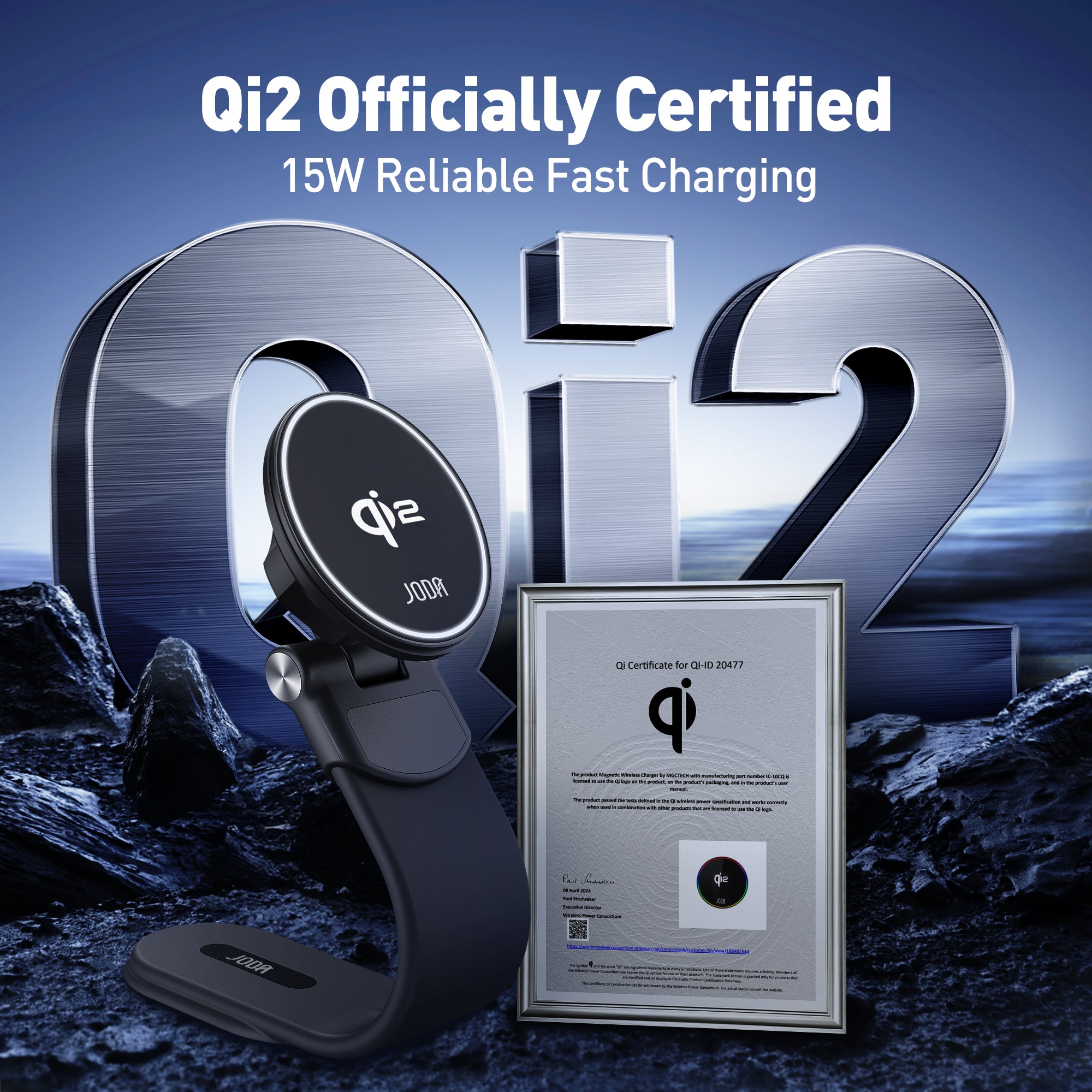 JODA MagQ C2 15W Qi2 Wireless Charging Car Holder Black