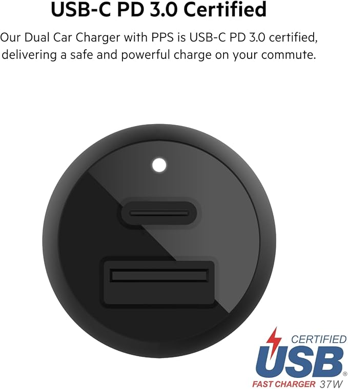 BELKIN CAR CHARGER - 37W - 1 USBC(25W) 1 USBA(12W) - BLACK