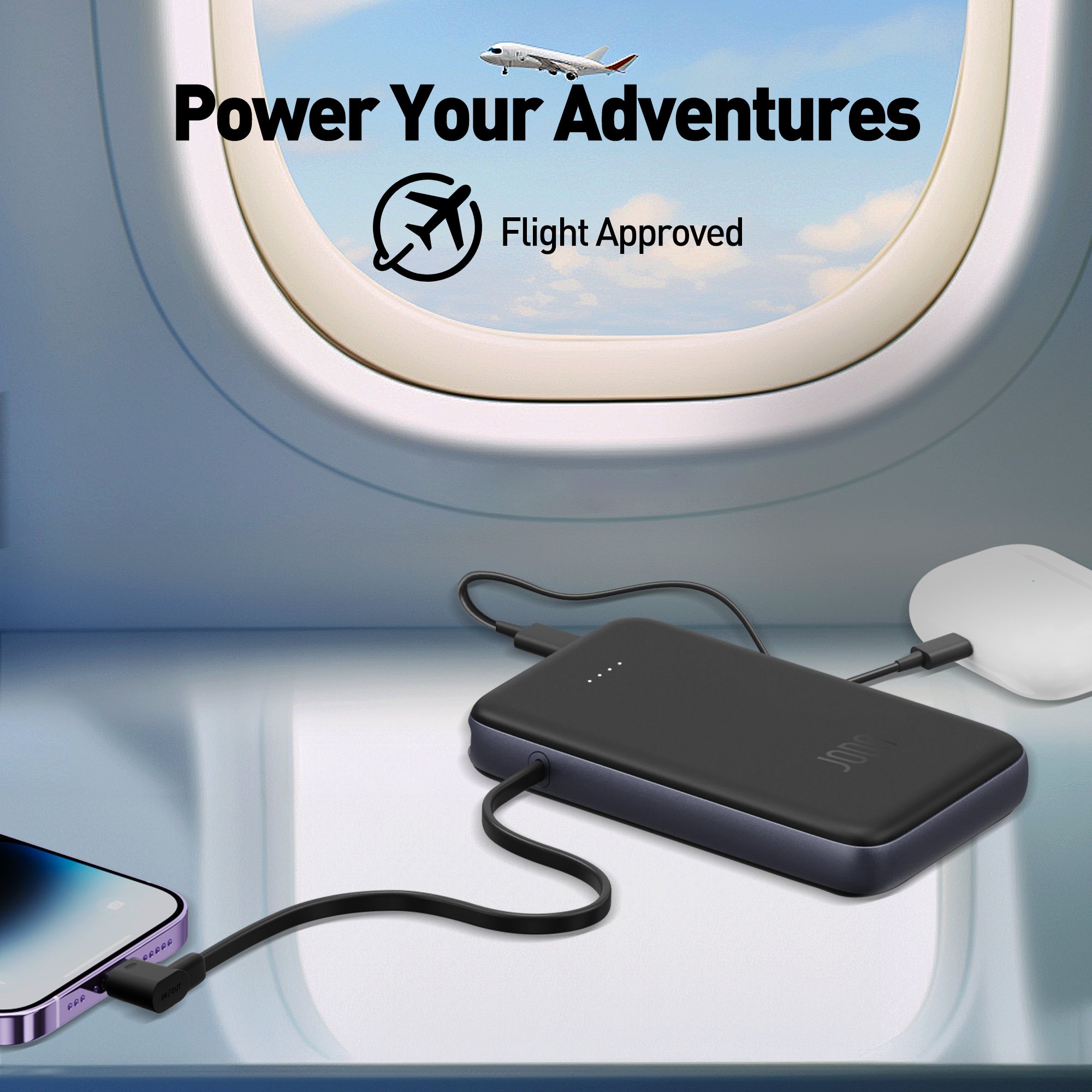 JODA 10000mAh 20W PD Power Bank with Built-in Cable Black