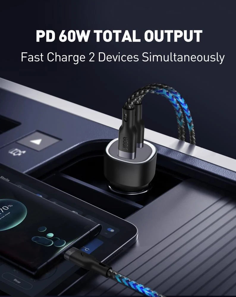 JODA 60W USB-C 2-Port Car Charger Black