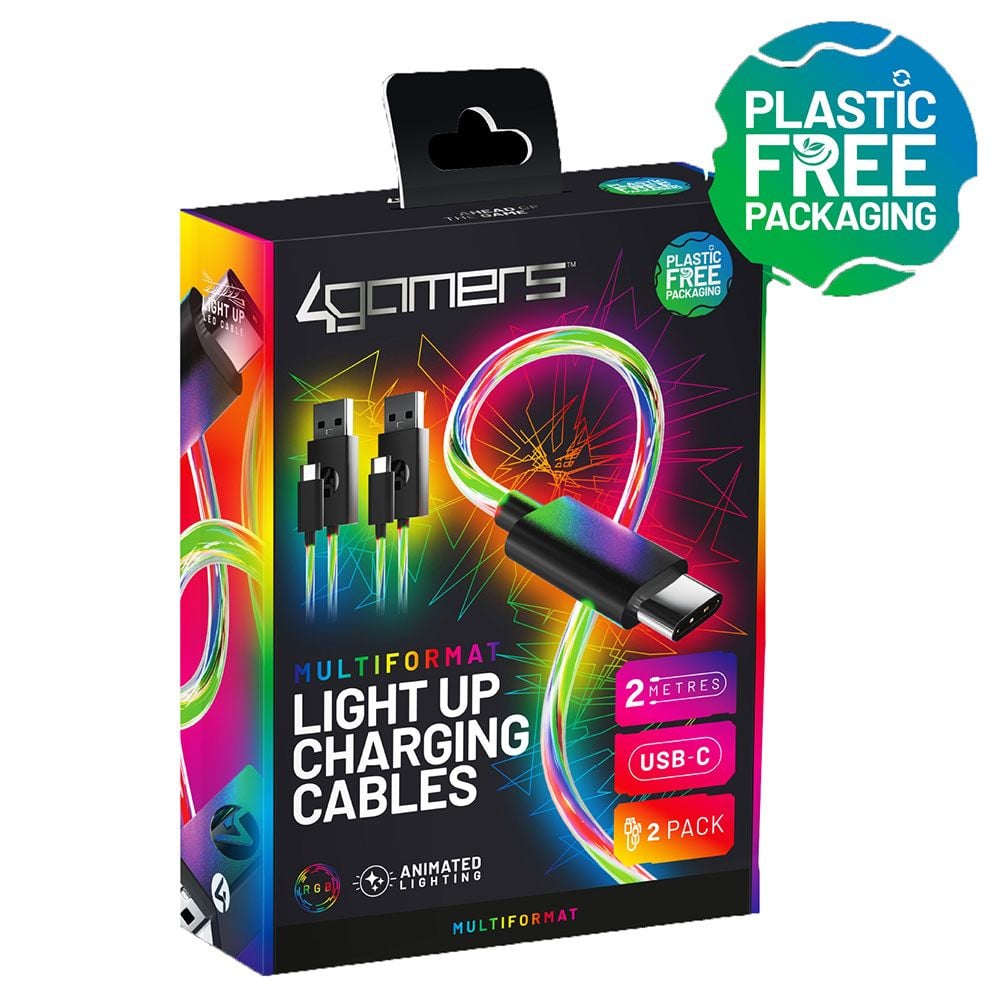 كابلات شحن مضيئة 4Gamers متعددة الصيغ - حزمة من كابلين 2 متر