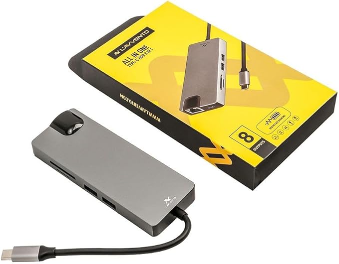 L'AVVENTO (US017) Type-C Hub 8in 1-2 USB 3.0, HDMI 4K, VGA, TF Card, RJ45-87W PD Power Output