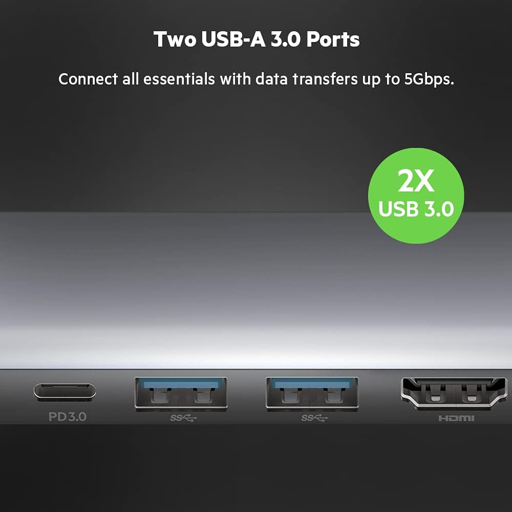 بيلكين - محور 7 في 1 - USB-C إلى (1 SD 1 M.SD 1 AUX 1C 2A 4K HDMI) - رمادي