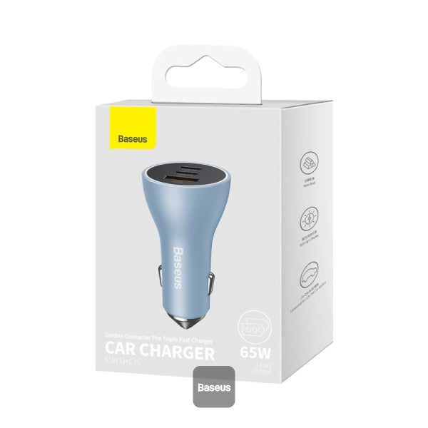Baseus Golden Contactor Pro Triple Car Charger 65W U+C+C BLU
