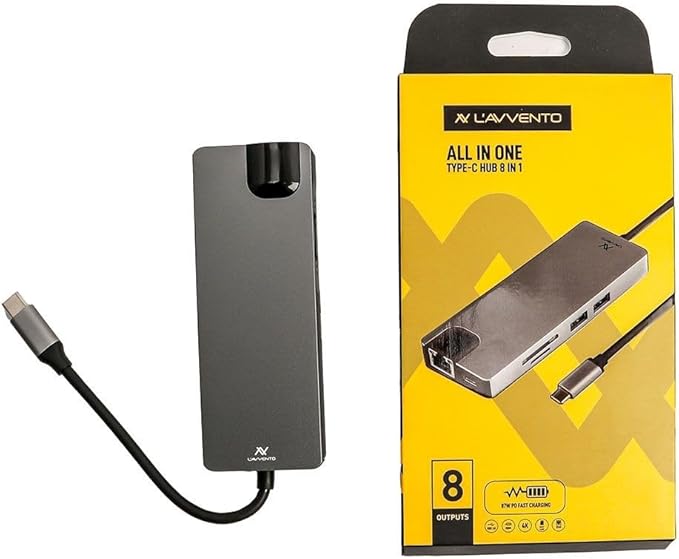 L'AVVENTO (US017) Type-C Hub 8in 1-2 USB 3.0, HDMI 4K, VGA, TF Card, RJ45-87W PD Power Output