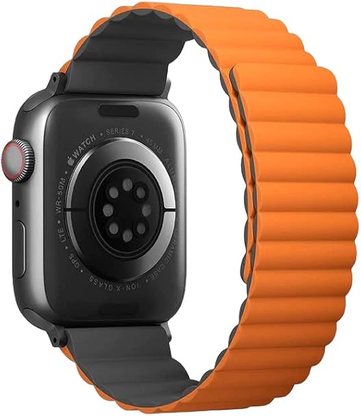UNIQ REVIX REVERSIBLE MAGNETIC APPLE WATCH STRAP 45/44/42MM - CHARCOAL GREY/ORANGE