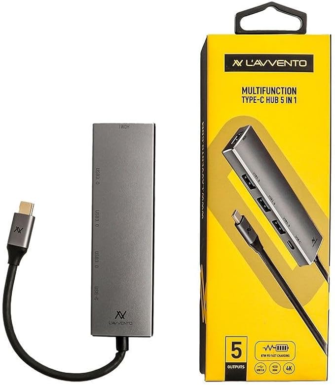 L'AVVENTO (US015) Type-C Hub 5in 1-3 USB 3.0, HDMI 4K 87W PD Power Output