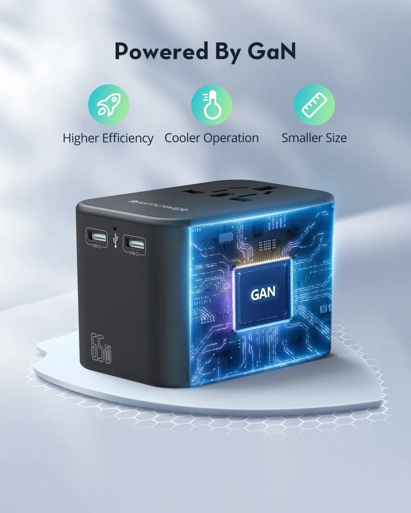 RAVPower RP-PC1034 PD PIONEER 65W 3-Port Travel Charger BLK