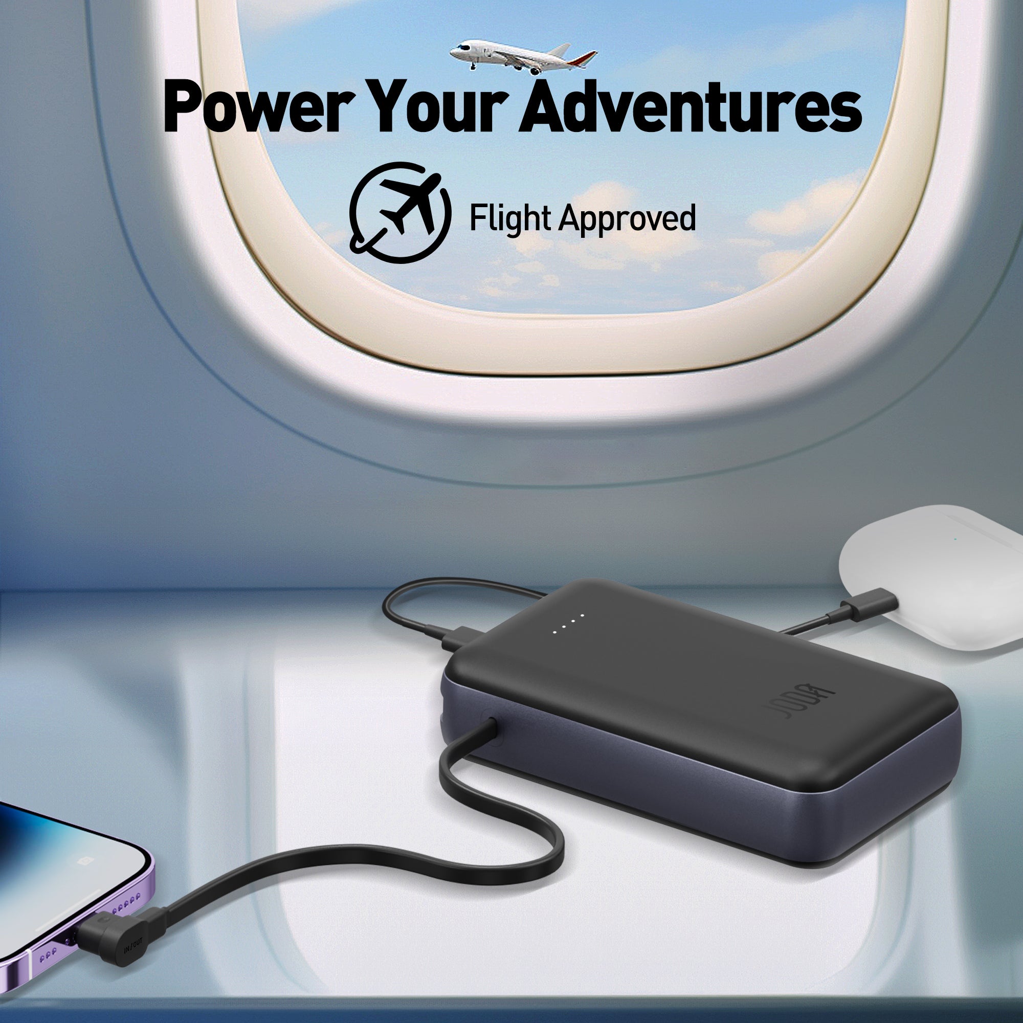 JODA 20000mAh 20W PD Power Bank with Built-in Cable Black