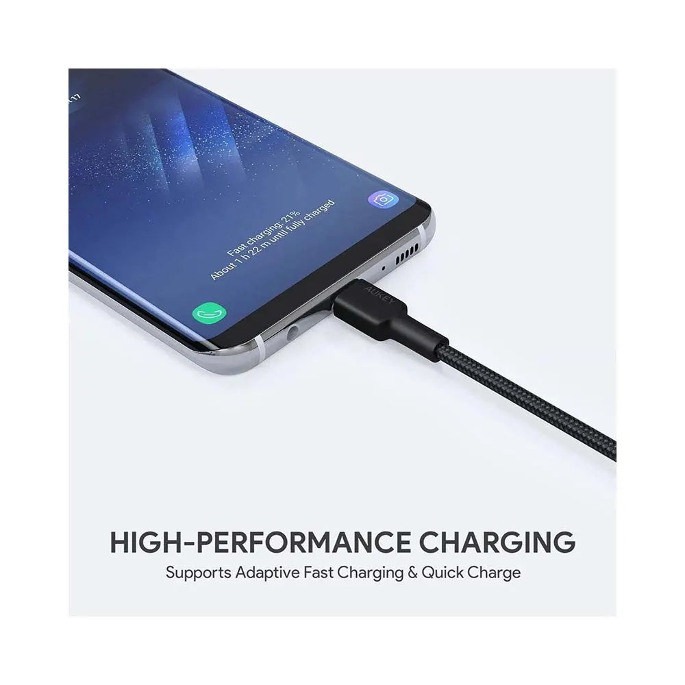 AUKEY Braided Nylon Charge USB-A To USB-C cable 0.9m White