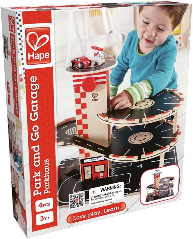Hape Park and Go Kids Wooden Toy Car Garage Playset