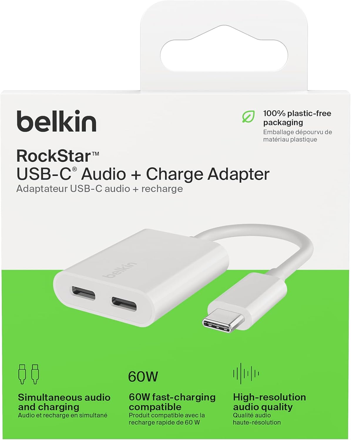 BELKIN ADAPTER ROCKSTAR 1XUSBC AUDIO 1X USBC CHARGE - WHT