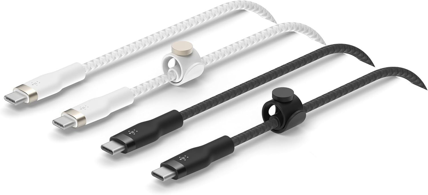 بيلكين - كابل USB-C إلى USB-C سيليكون مضفر 2.0 1م 2 قطع - أسود / أبيض