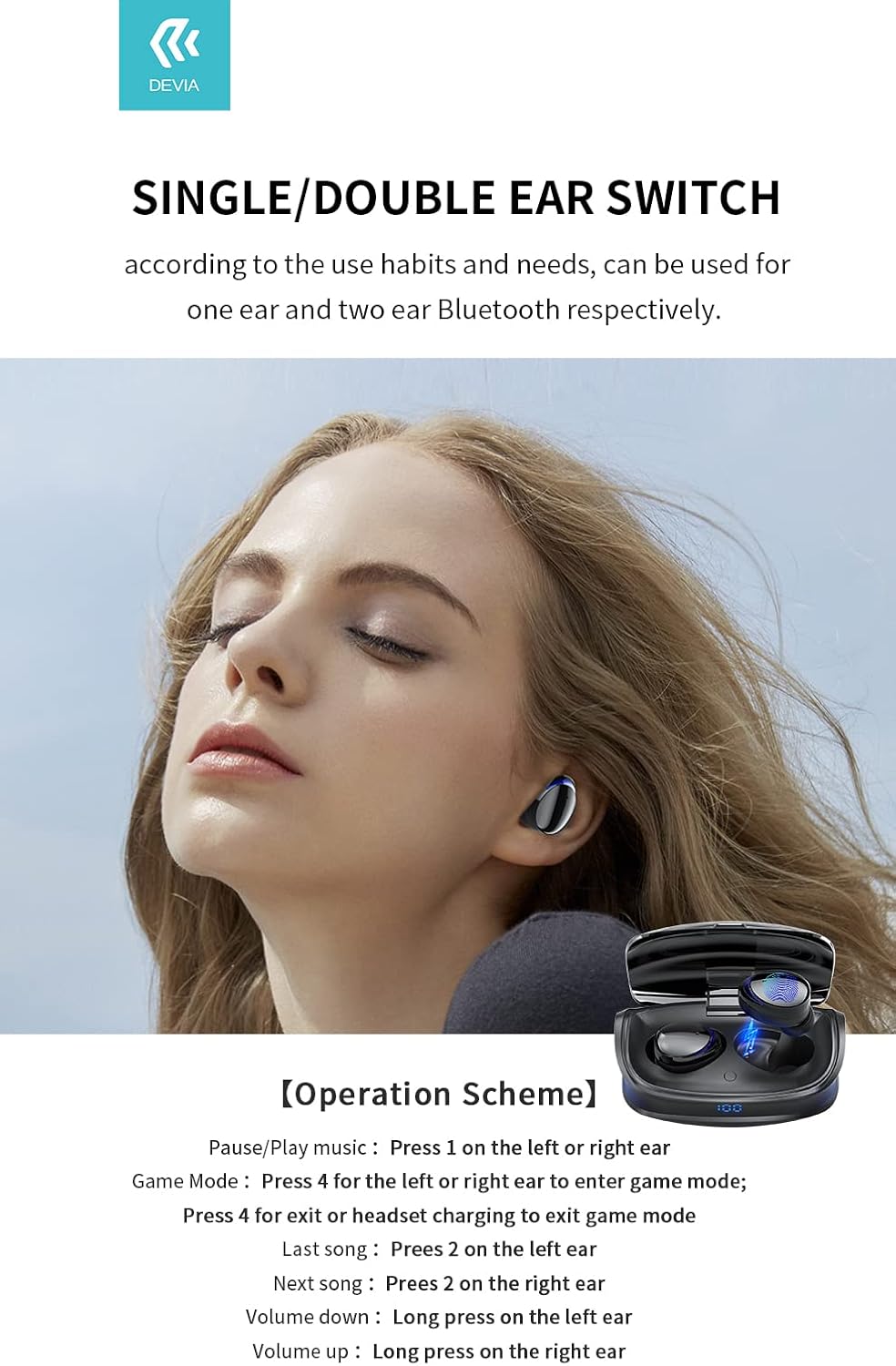 Devia EM407 Joy A9 series TWS game wireless earphone - Black