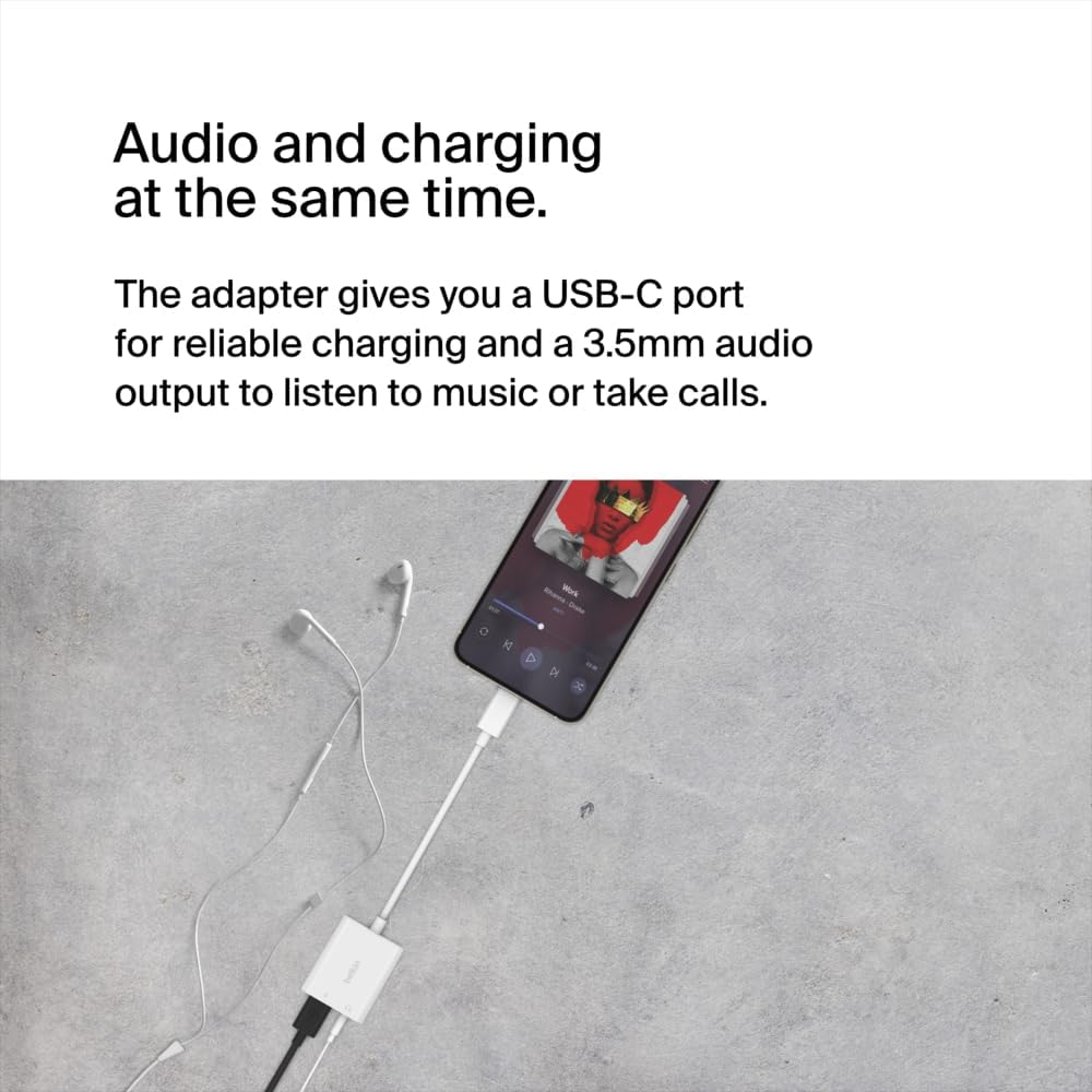 بيلكين - محول روكستار 1X 3.5مم صوت 1X USB-C شحن - أبيض