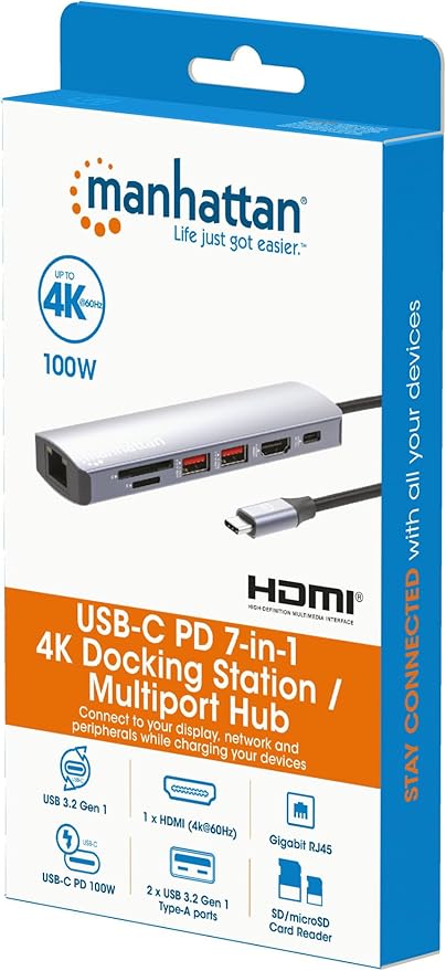 Manhattan USB-C PD 7-in-1 4K Docking Station / Multiport Hub