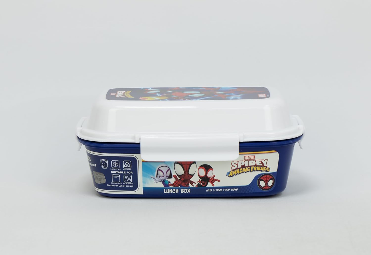 Marvel Spidey & Friends Lunch Box , 4 Clip Closures,4 Trays