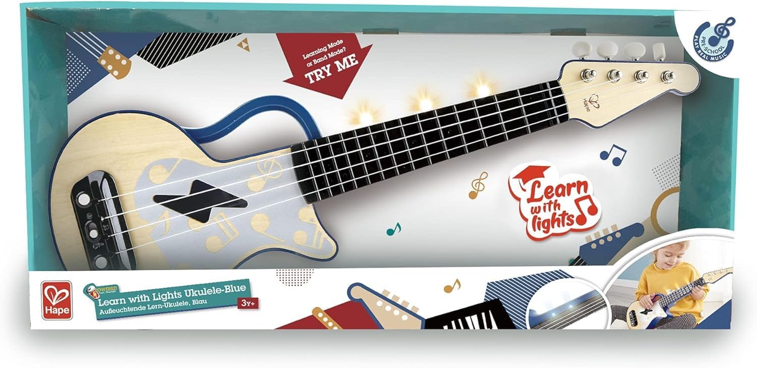 Hape Learn with Lights Electronic Ukulele Blue