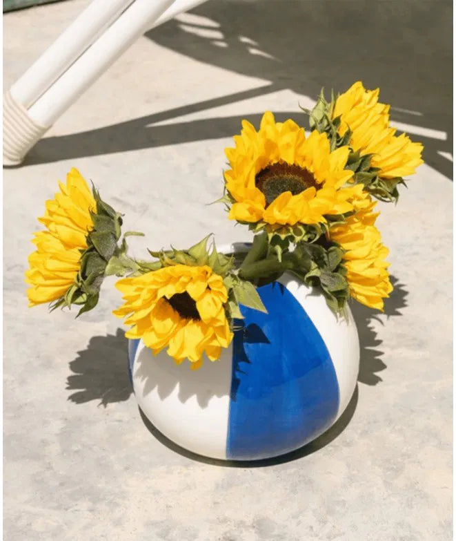 مزهرية بالفي كرة شاطئ زرقاء خزفي 14 سم