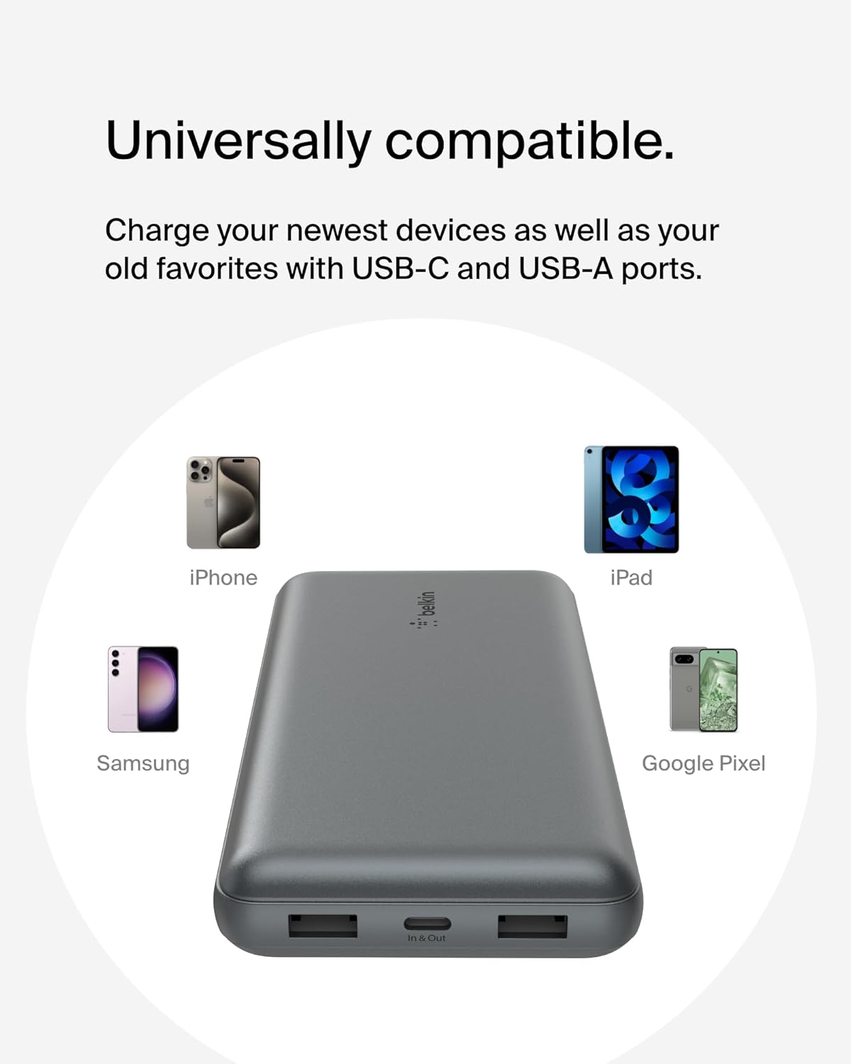 بيلكين - بنك طاقة 20K - 15W USB-C مدخل - USB-A مخرج - فضي فضائي