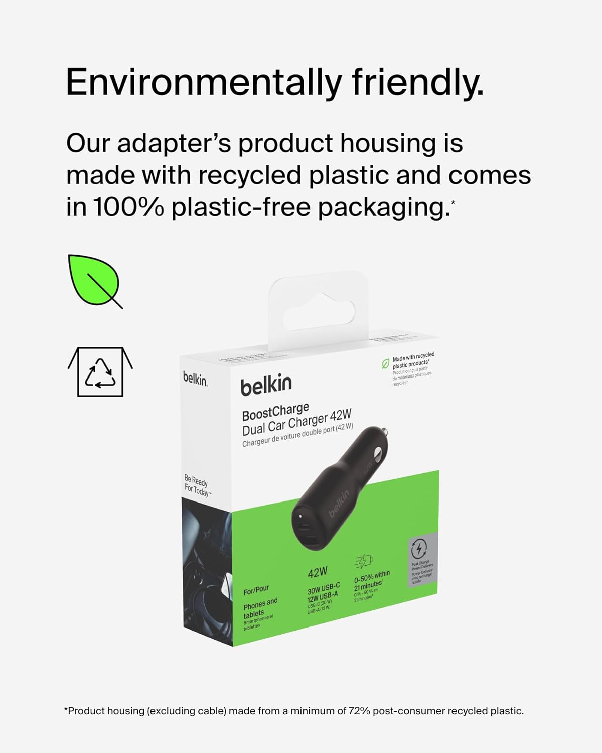 BELKIN - CAR CHARGER - 42W - 1 USBC(30W) 1 USBA(12W) - BLACK