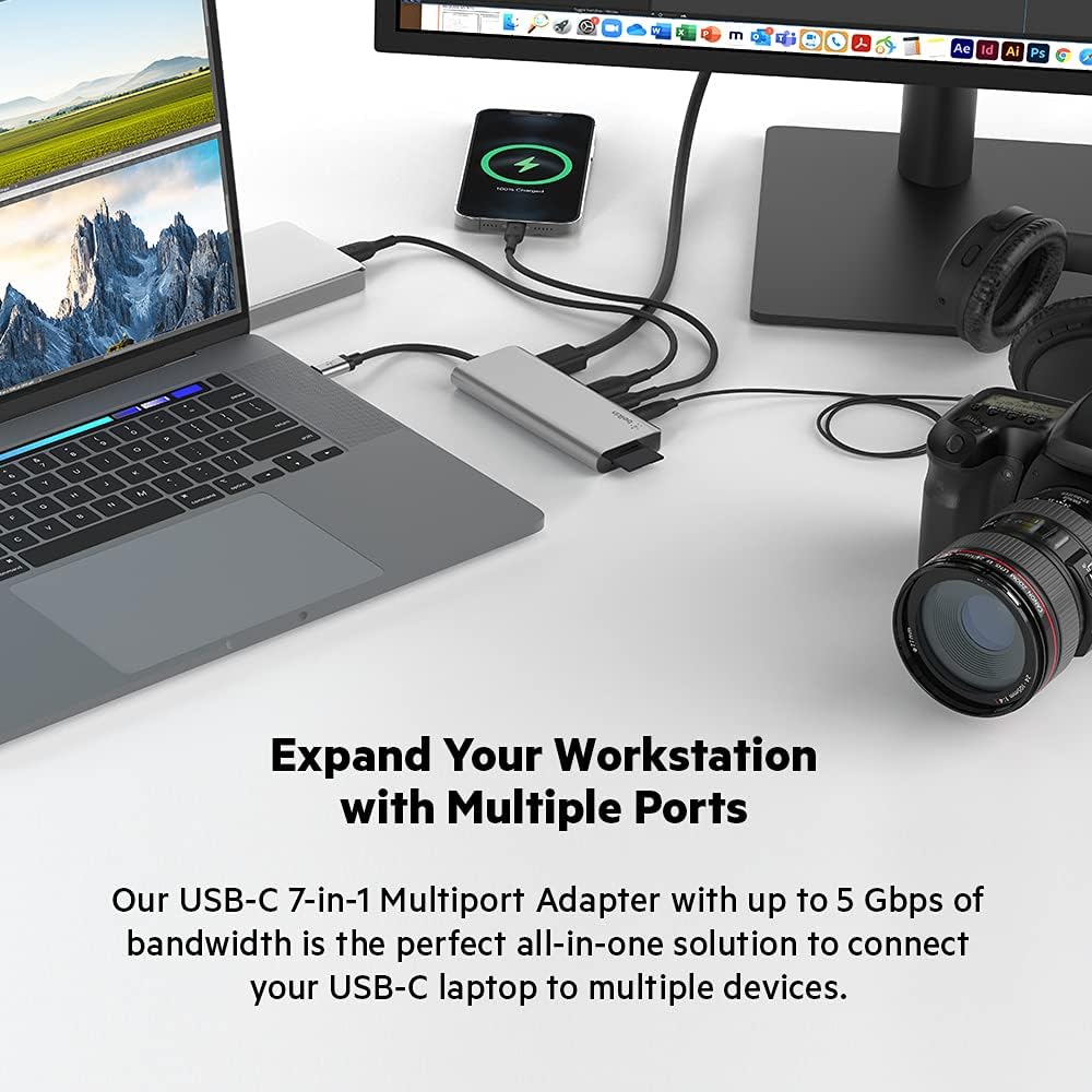 بيلكين - محور 7 في 1 - USB-C إلى (1 SD 1 M.SD 1 AUX 1C 2A 4K HDMI) - رمادي