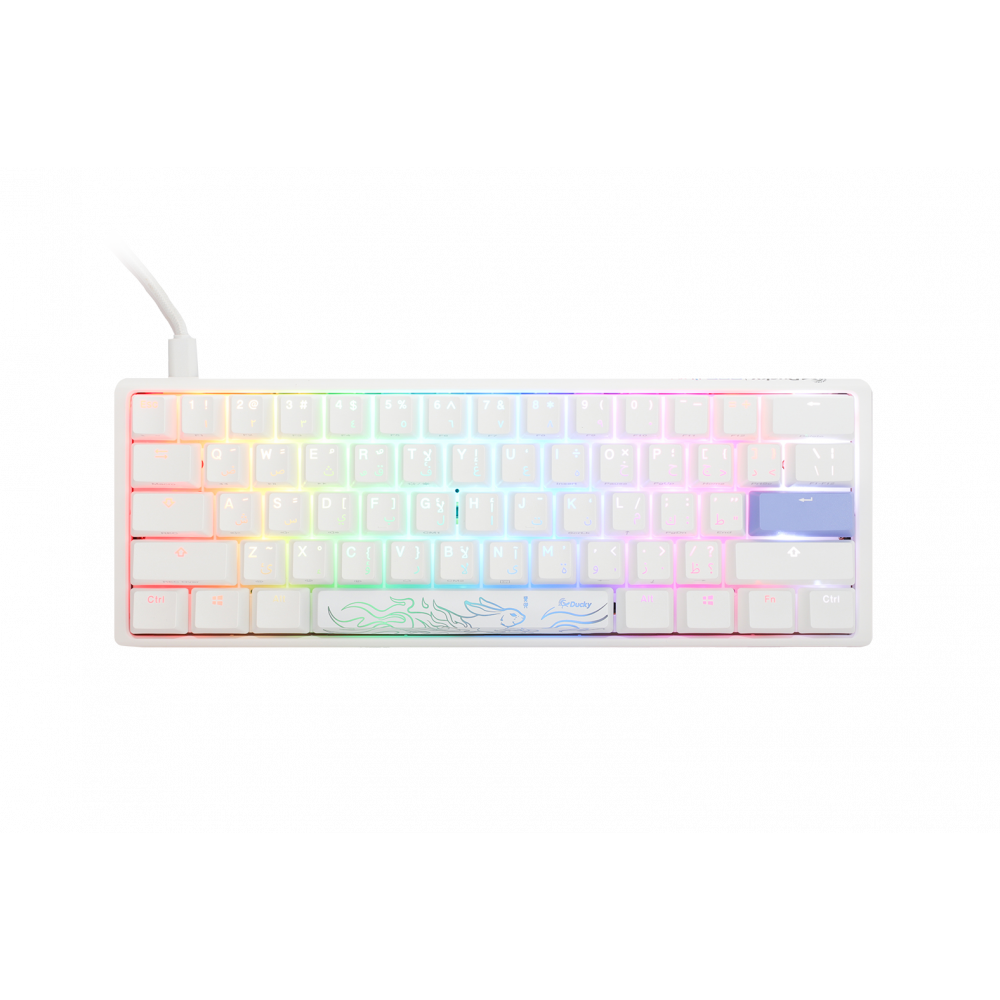 Ducky One 3 كلاسيك أبيض نقي ميني 60% مفتاح شيري أحمر - عربي