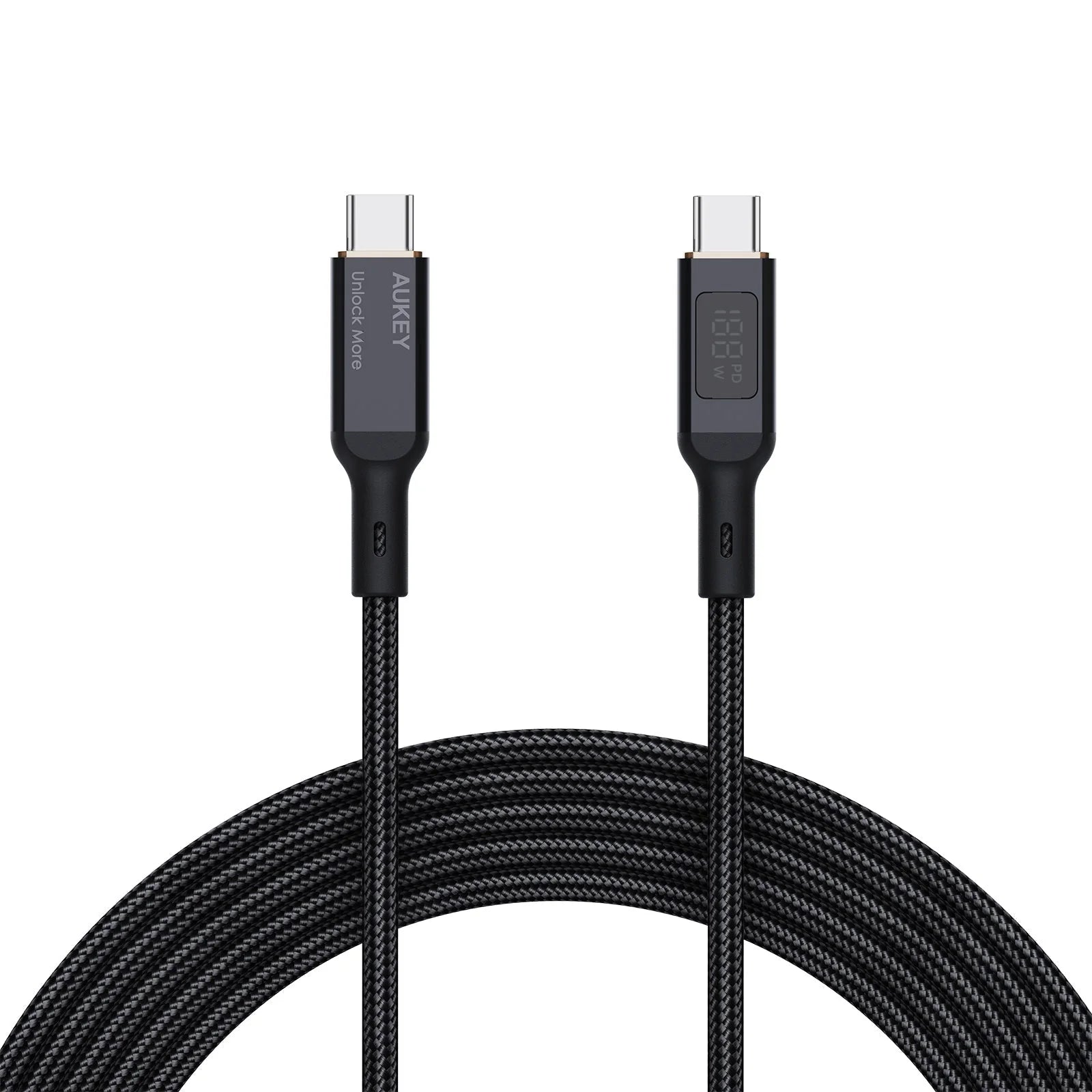 AUKEY 100W PD Nylon Braided USB-C with LCD 1.8M BLK
