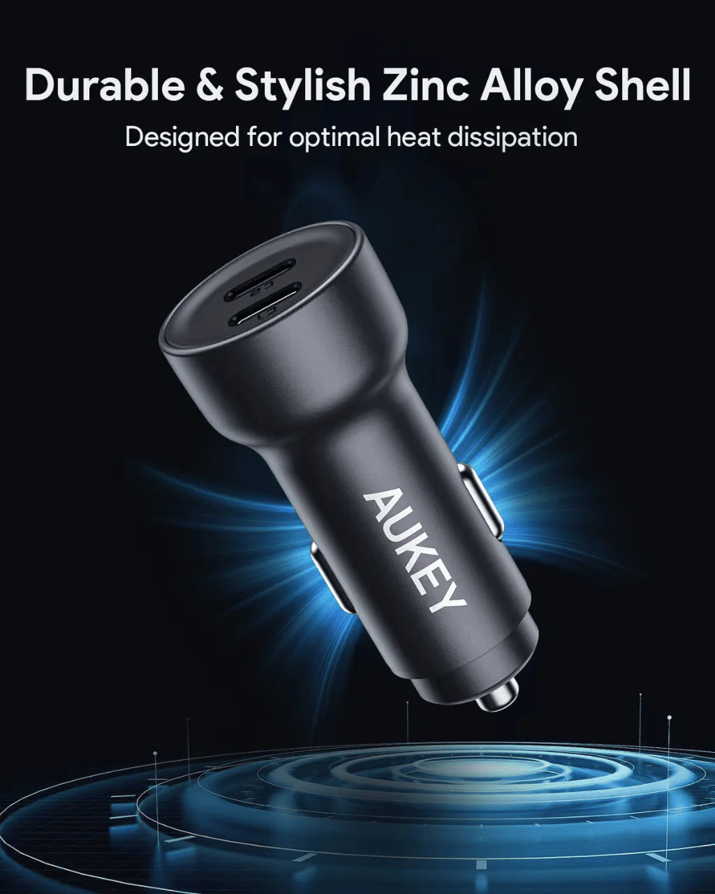 شاحن سيارة صغير 65 واط مع منفذين (C+C)