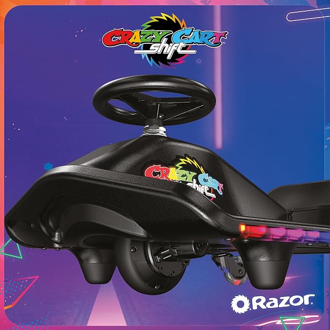 مركبة كهربائية Razor Crazy Cart Shift مع عرض أضواء - سرعة 13 كم/ساعة - 24 لتر - أسود