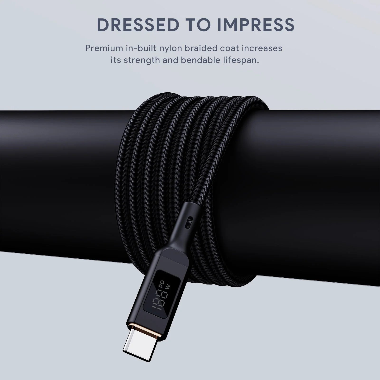 AUKEY 100W PD Nylon Braided USB-C with LCD 1.8M BLK
