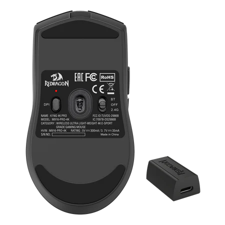 ماوس ألعاب لاسلكي Redragon M916 PRO بثلاثة أوضاع، بمعدل استجابة 4K، تصميم خفيف للغاية بلون أسود قابل للتخصيص