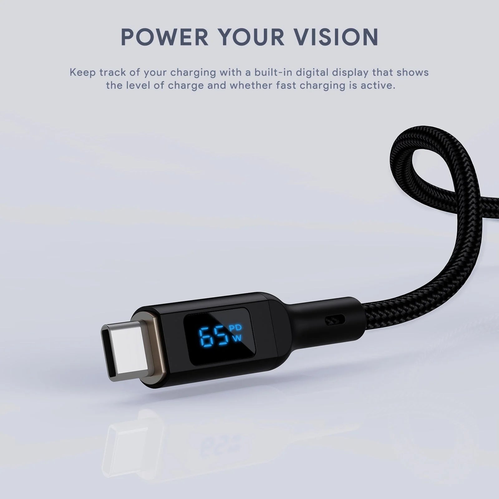 AUKEY 100W PD Nylon Braided USB-C with LCD 1.8M BLK