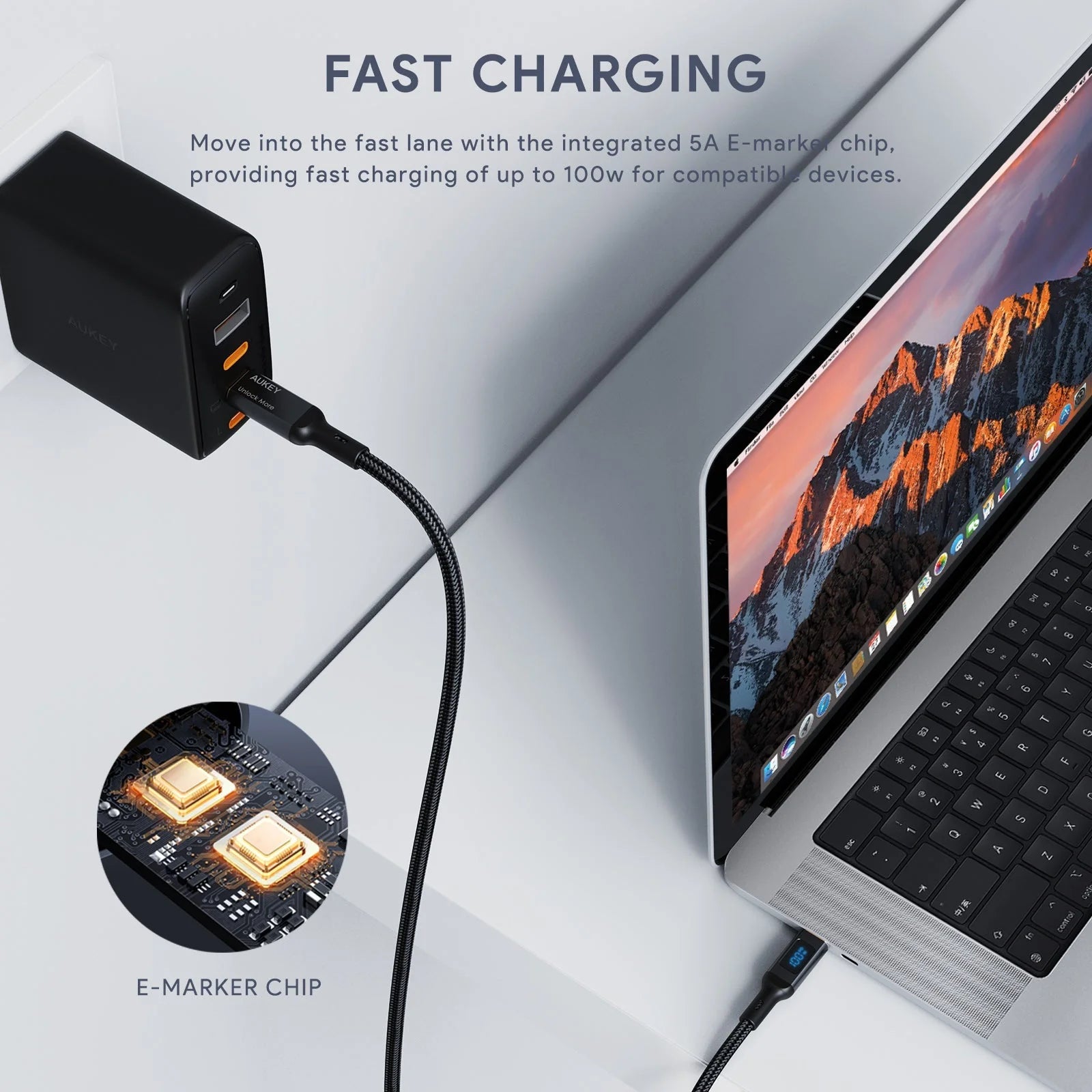 AUKEY 100W PD Nylon Braided USB-C with LCD 1.8M BLK
