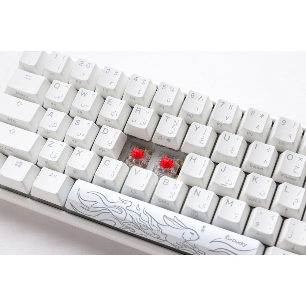 Ducky One 3 كلاسيك أبيض نقي ميني 60% مفتاح شيري أحمر - عربي