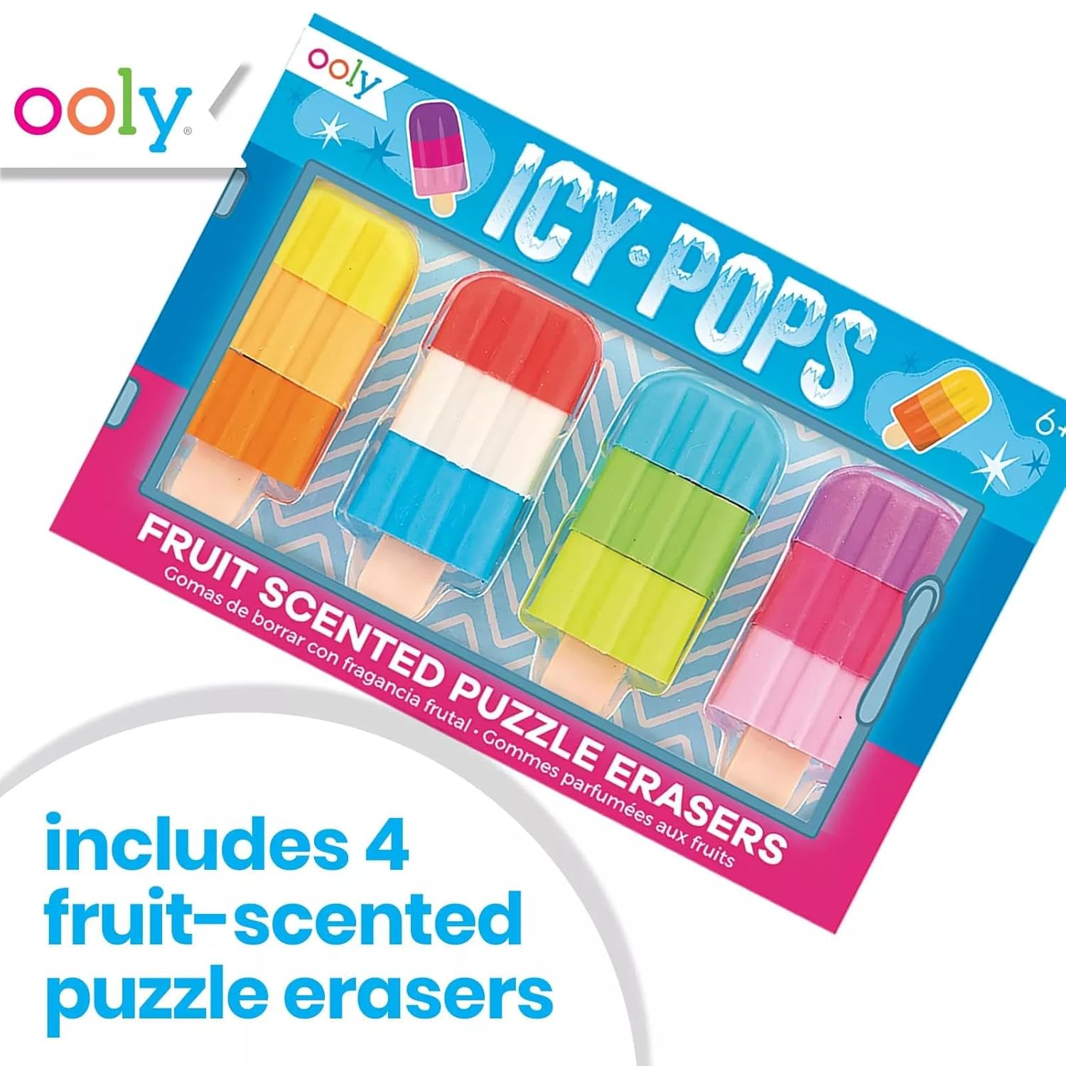 Ooly Icy Pops Scented Puzzle Erasers Set Of 4