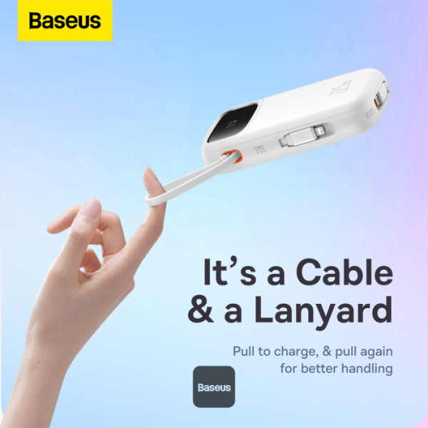 باوربانك Baseus Qpow2 بشاشة عرض رقمية، سعة 20,000 مللي أمبير، 22.5 واط، أبيض لامع (مع كابل شحن بسيط من نوع C بطول 0.3 متر)