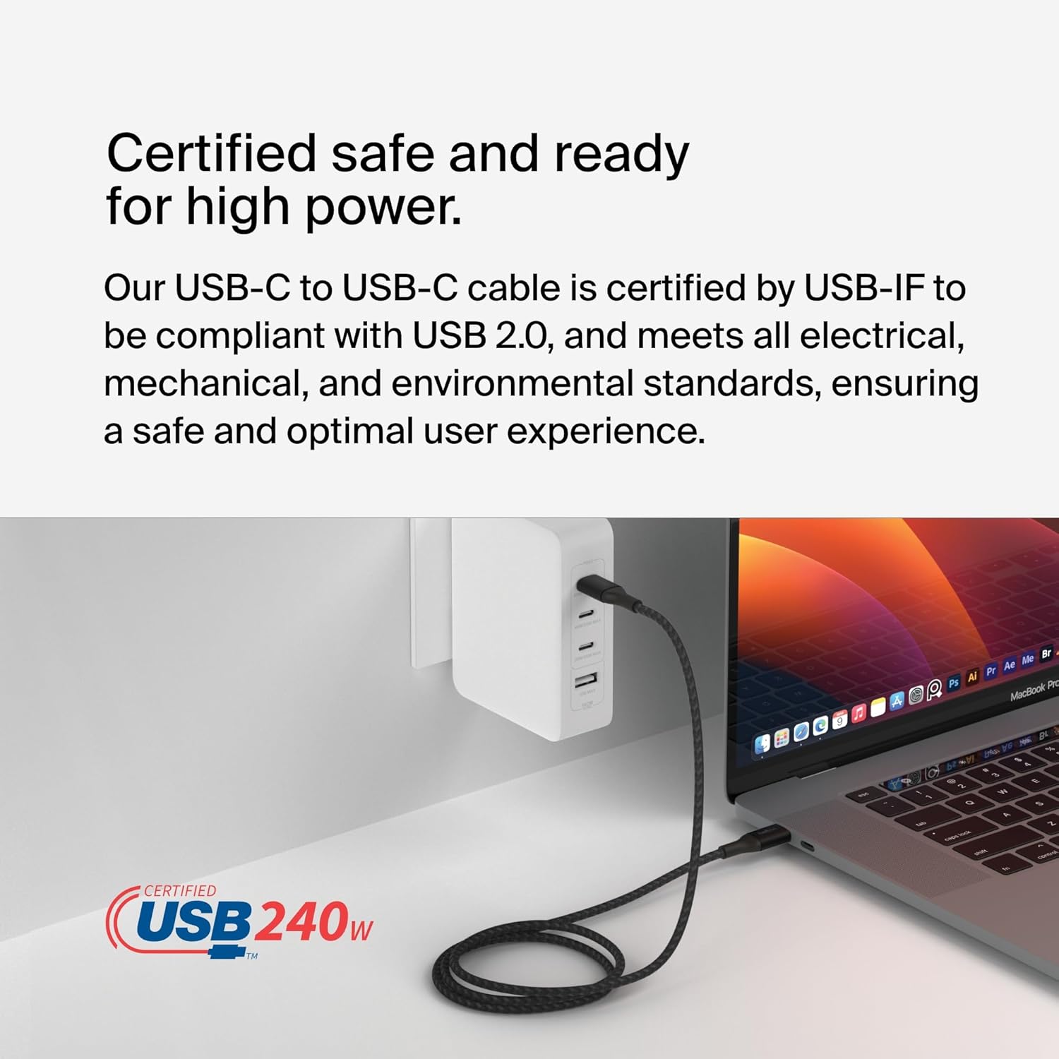 بيلكين - كابل - C إلى C - مضفر - 240W - 1م - أسود