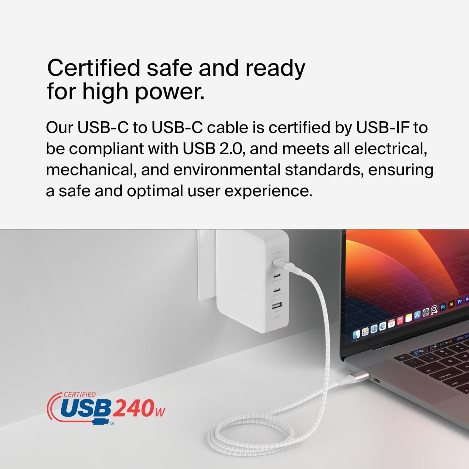 بيلكين - كابل - C إلى C - مضفر - 240W - 1م - أبيض