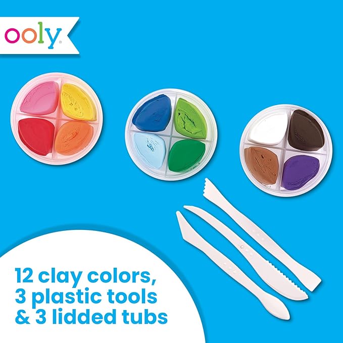 Ooly Creatibles D.I.Y. Air Dry Clay Kit Set Of 12 Colors + 3 Shaping Tools
